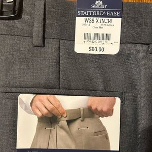 Pleated w/cuffs, self-adjusting waistband, wrinkle resistant and washable.